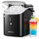 EUHOMY Nugget Ice Maker Countertop with Handle, Ready in 6 Mins, 34lbs Per Day, Removable Top Cover, Auto-Cleaning, Portable Sonic Ice Maker with Basket and Scoop, for Home/Party/RV/Camping (Black)