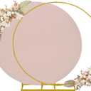 6ft Round Backdrop Stand and Cameo Brown Covers 1 Stable Balloon Arch Stand with Base and 1 Polyster Circle Arch Cover Metal Wedding Arch Backdrop Stand Frame for Party Baby Shower Garden Decoration