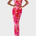 PRETTYGARDEN Womens Summer Wedding Guest Dress 2026 Spring Mesh Sleeveless Bodycon Ruched Floral Holiday Maxi Long Dresses, Size Large