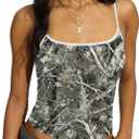 BAIGRAM Women Camo Crop Tank Top Spaghetti Strap Backless Camisole Fitted Maple Leaf Print Sleeveless Going Out Top Y2K (L)
