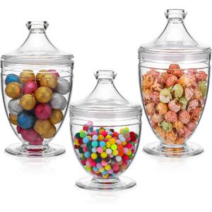 3 Pcs Acrylic Apothecary Jars with Airtight Lid, Candy Jars for Candy Buffet, Decorative Bathroom Canisters (42oz/34oz/29oz)
