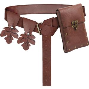 FunMular Renaissance Accessories Costume Women Belt Pouch Medieval Viking Potion Bottles Leather Belt Leaf Skirt Hikes (Brown belt)