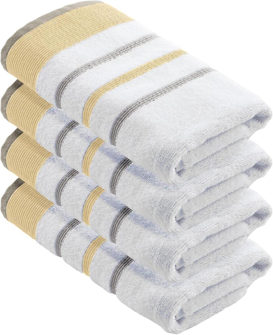 Great Bay Home Decorative Hand Towel Set - Cotton 4 Pack 26x16 Hand Towel Set - Durable Towels for Bathroom Decor (Gold/Grey)