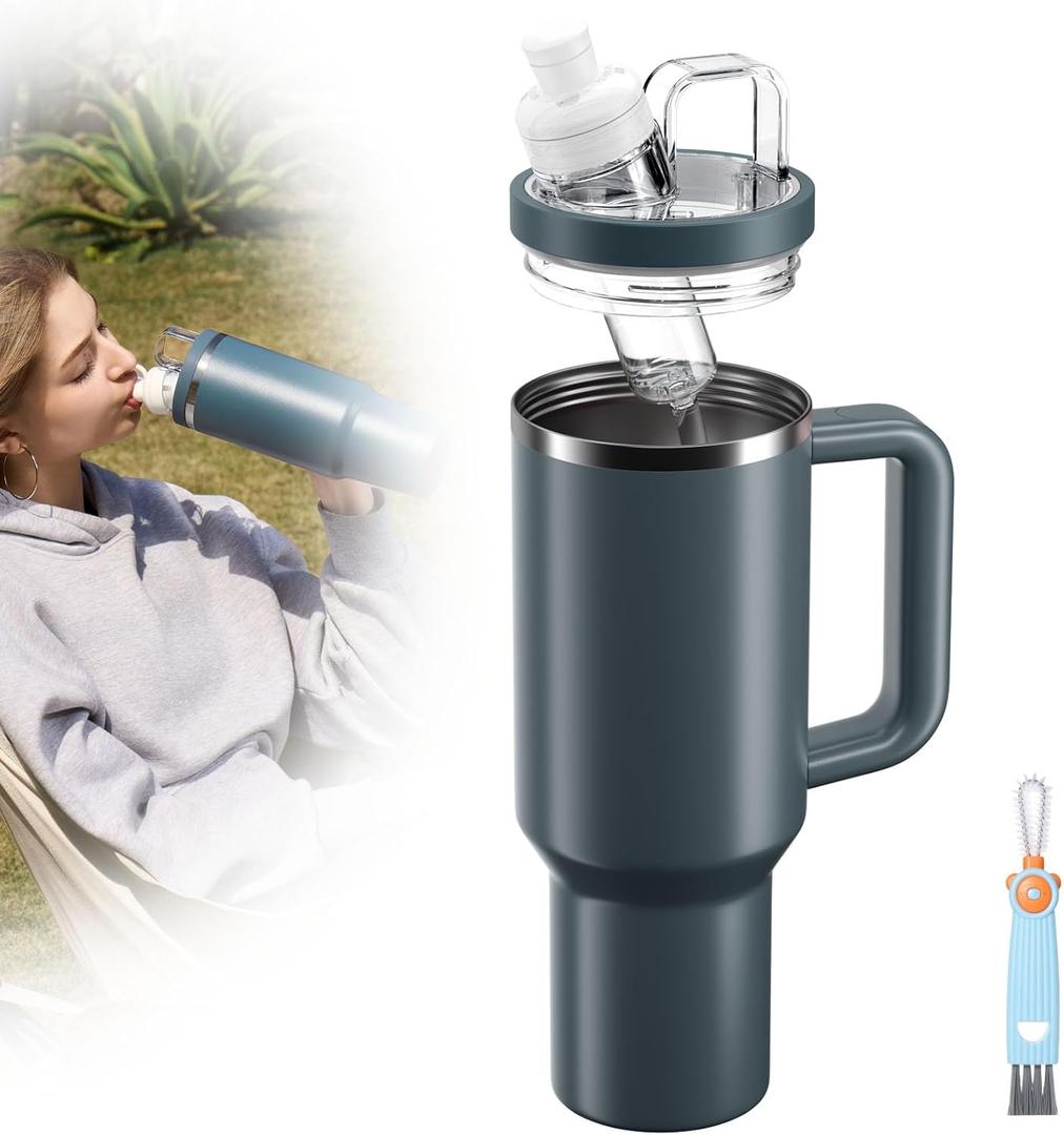 Tumbler Adapter for Stanley to Flavor Cartridge, Compatible with Stanley Quencher H2.0 FlowState Tumblers 30oz&20oz, Adapter to Flavor Cartridge, BPA Free, Food Grade Silicone Leak-Proof (Blue Spruce)