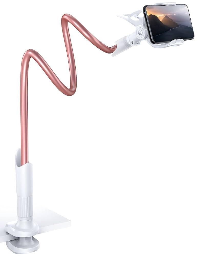 Lamicall Gooseneck Phone Holder for Bed - Cell Phone Mount Clamp Clip, Flexible Long Arm, Overhead Mount for Desk Headboard Bedside, for iPhone Air 17 Pro Max, 16 Pro Max, 15, 14 & 4-7" Phone (Rose Gold)