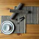 Chardin Home Natural Jute & Black Placemats, Set of 4 Rustic Handmade Boho Table Mats, 13x19 Inch Dining Table Placemats for Kitchen, Everyday Meals, Holidays, Farmhouse or Modern Table Dcor