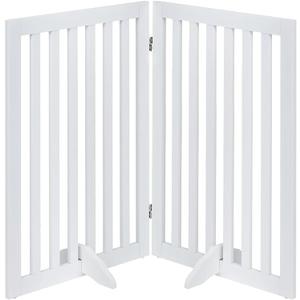 Unipaws 36H Free Standing Pet Gate for Dog and Cat, Wooden Dog Gates for Doorway, Stairs, Room Divider, Step Over Foldable Pet Fence for The House, Expandable Barrier, Indoor Use, White