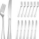 Drun Knives and Forks Set of 12, 6PCS Stainless Steel Salad Forks and 6PCS Dinner Knives Silverware Set, Mirror Polished and Dishwasher Safe (Silver 9Inches Knives + 7.3Inches Forks)