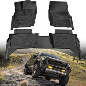 Floor Mats for Toyota Tacoma 2024 2025 Double Cab (Not fit Hybrid),All-Weather Protection TPE Waterproof 1st & 2nd Row Full Set of Floor Liners Accessories,Easy Clean Odorless Anti-Slip- Black