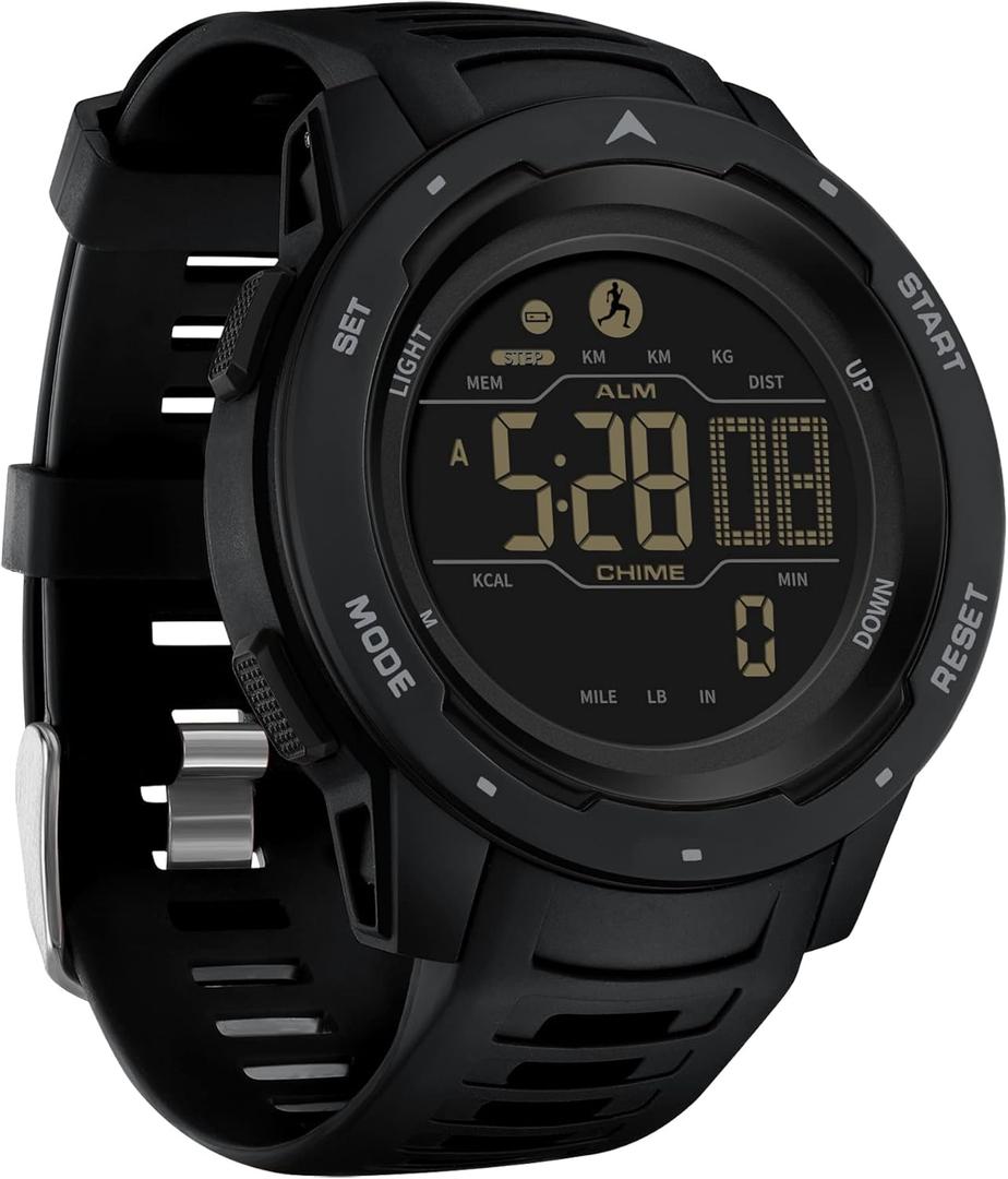 findtime Men's Digital Watch Waterproof Pedometer Watches Sport Watch Step Counter Calorie Military Watch with Stopwatch Alarm LED Backlight Countdown (Black)