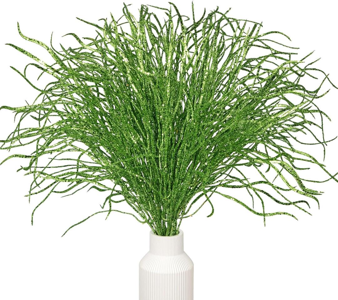 5 Pcs Halloween Picks and Sprays Green Artificial Curly Willow Branches 27.4Inch Floral Twig Stems Sticks Vase Fillers Green Halloween Ornament for Centerpieces Party Holiday Christmas Decorations