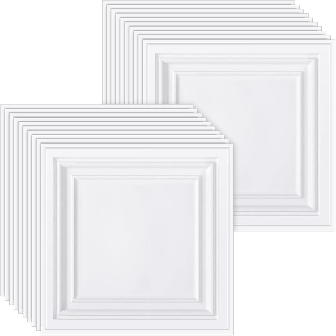 Landical 20 Pcs 2 x 2 ft White PVC Plastic Drop Ceiling Tiles 24 x 24 x 0.8 Inch Ceiling Panels Decorative Cover 40 Sq. ft for Office Bathroom Living Room Bedroom