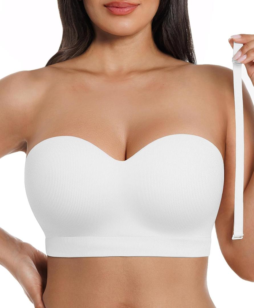 SHAPELLX Strapless Bras for Women Seamless Wireless Bandeau Bra Padded Tube Bra Non-Slip Convertible Bralette, L