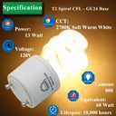 13 Watt GU24 Base 2 Prong Light Bulb, CFL T2 Mini Twist Lock Spiral Compact Bulbs Self Ballasted, 2700K Soft Warm White, 4 Pack