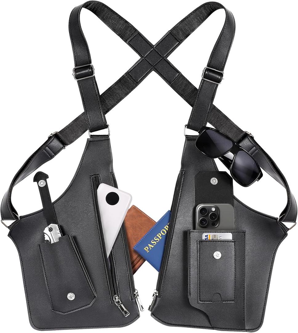 Large Double Shoulder Armpit Bag Anti-Theft Underarm Holster Bag Vintage Concealed Carry Bag for Men (Black)