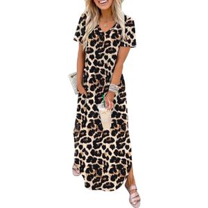 WIHOLL Women's Summer Short Sleeve Dresses Maxi Dress Vacation Beach Sundresses 2026 with Pockets (M)