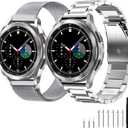 GOLDTOLUCK Stainless Steel Band Compatible with Samsung Galaxy Watch 8 7 6 5 4 Classic FE Pro 40mm 44mm 46mm 43mm 47mm 45mm 42mm 20mm Men Women Milanese Replacement Metal Elegant Casual (Silver & Silver)