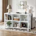 6 Cube Storage Organizer, 47" Long Horizontal Bookshelf, White Oak, Without Drawer