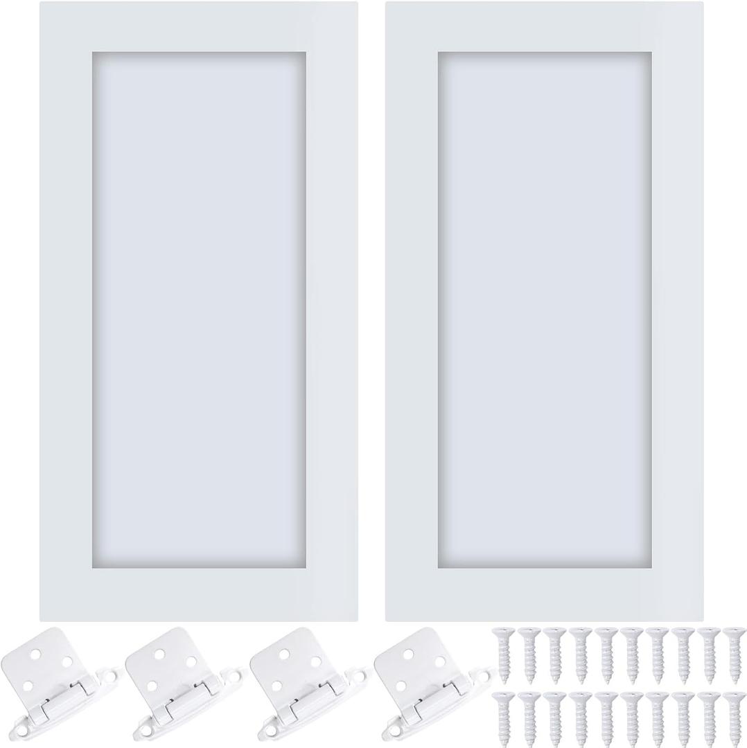 Cinnvoice 2 Pcs Pine Kitchen Cabinet Door Replacement with 4 Pcs Cabinet Hinges Wood Shaker Door Front Replacement for Kitchen, Bathroom, Vanity(White,12" W X 24" H)