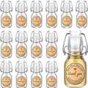Queekay 20 Pcs Mini Flip Top Glass Bottle with Stoppers Decorative Swing Top Bottles with Lids Kraft Adhesive Round Stickers for Homemade Vanilla Extract Wedding Themed Party Favors(2 oz)