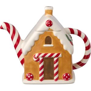 Santas Retro Christmas Gingerbread Teapot  3D Holiday Teapot with Vintage-Inspired Santa, Decorative Festive Tea Pot for Tea, Cocoa & Christmas Entertaining