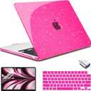 Compatible with MacBook Air 13.6 inch Case 2025 2024 M4 A3240 M3 A3113 2022 M2 A2681, Sparkly Hard Shell Case & Keyboard Cover Screen Protector Type C Adapter, Glitter Rose
