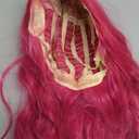 BERON Hot Pink Wig Long Curly Wig Hot Pink Wavy Wigs for Women Daily Party Cosplay with Hairnet