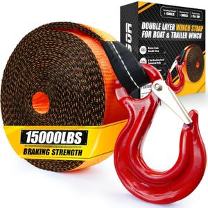 Boat Trailer Winch Strap With Super Steel Hook, 15000 LBS Break Strength, Two Layers Winch Strap, Winch Pulley Strap For Boat Trailer Replacement, Towing Vehicles & Boat Accessories 2"x20.'