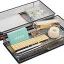 2 x Annova Mesh Stackable Drawer Cabinet and Shelf Organizer Bins Storage Basket School Office Supply Holder Tray- Set of 2 (Black, 6x12x2 Inch)