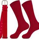 2 x Teen Youth Baseball Socks Boys Teens Softball Socks and Belt Set for Baseball,Soccer.(1 Sock with 1 Belt). (Red, L)