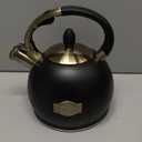 SUSTEAS Stove Top Whistling Tea Kettle - Food Grade Stainless Steel Teakettle Teapot with Cool Touch Ergonomic Handle, With 1 Silicone Pinch Mitt Included, 2.64 Quart(BLACK)