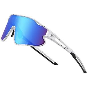 DUCO Kids Sunglasses Youth Baseball Sun Glasses Lightweight TR90 Frame UV400 Sports Cycling Shades for Boys Girls DK268, 01-white Black Frame Black Temple Revo Blue Lens