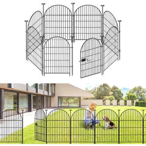ADAVIN Garden Fence Animal Barrier with Gate 32 in(H)17.5 Ft(L) 8 Panels,Rustproof Metal Wire Tall Fencing Border for Dogs Rabbits,Outdoor no dig pet Fences,Black Flower Edging for Yard,Arched (32in(H)x27in(L) 7 Panels+1 Gate)