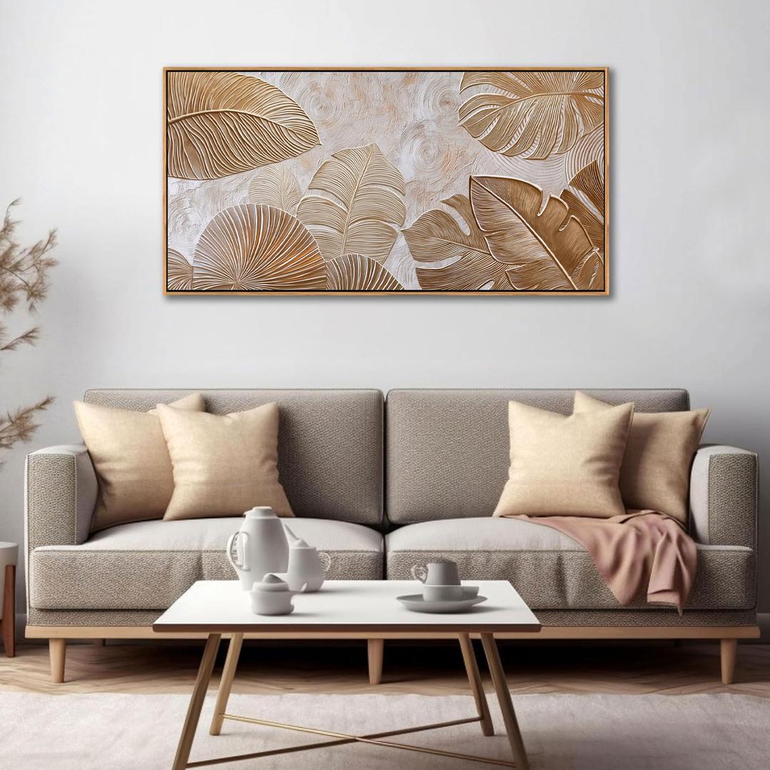 Minimalist Wall Art for Living Room - Beige Modern Wall Art | Large Framed Boho Canvas Painting | Contemporary Neutral Pictures for Bedroom Above Bed | Artwork Decor 20×40IN