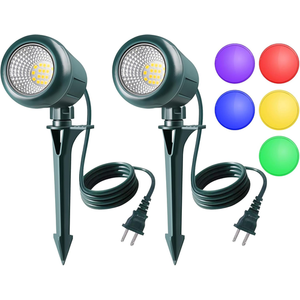 Christmas Spotlights Outdoor, 120V Plug-in Halloween Spot Light, 5000K LED Landscape Lighting with 5 Color Lenses (Red Green Blue Purple Yellow), IP67 Waterproof, 2 Pack
