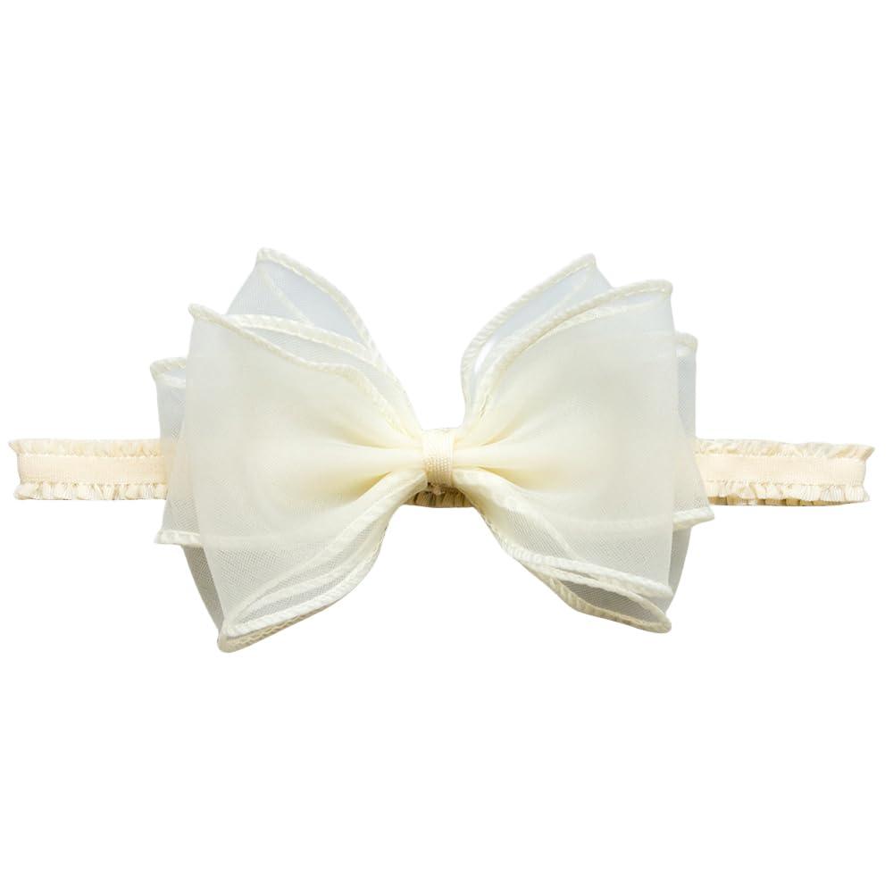 Cute Lace Bow Baby Girls Headbands White Knot Headband Soft Chiffon Hair Band for Newborn Infant Toddler Kids Hair Accessories (Beige A)
