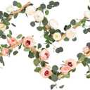 Floweroyal 2 Pack Artificial Flower Garlands 11.2FT Eucalyptus Garlands with Flowers 8 Head Peony Flower Vine Faux Floral Garland for Wedding Arch Table Wall Backdrop Wreath Decoration. (Pink & White)