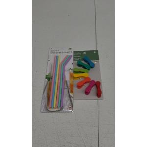 Biosmart Silicone Straws With Brush 7 Count, 1 Ea AND JACENT CULINARY ELEMENTS RAINBOW BAG Clips