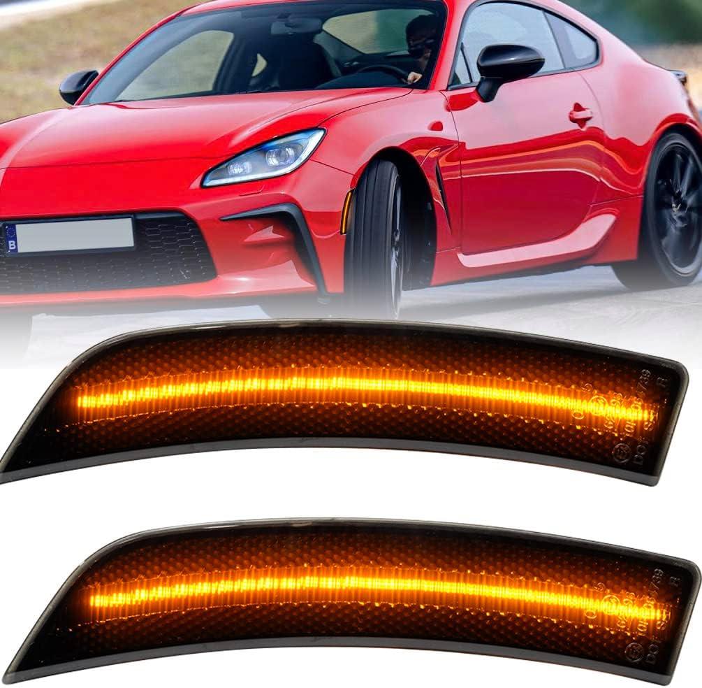 NJSBYL Amber LED GR86 Side Marker Lights Assembly for 2022 2023 Toyota GR86 Subaru BRZ Left Driver Right Passenger Side Bumper Marker Light Turn Signal Lamps Smoked Lens OEM# 84411CC000 SU00309624