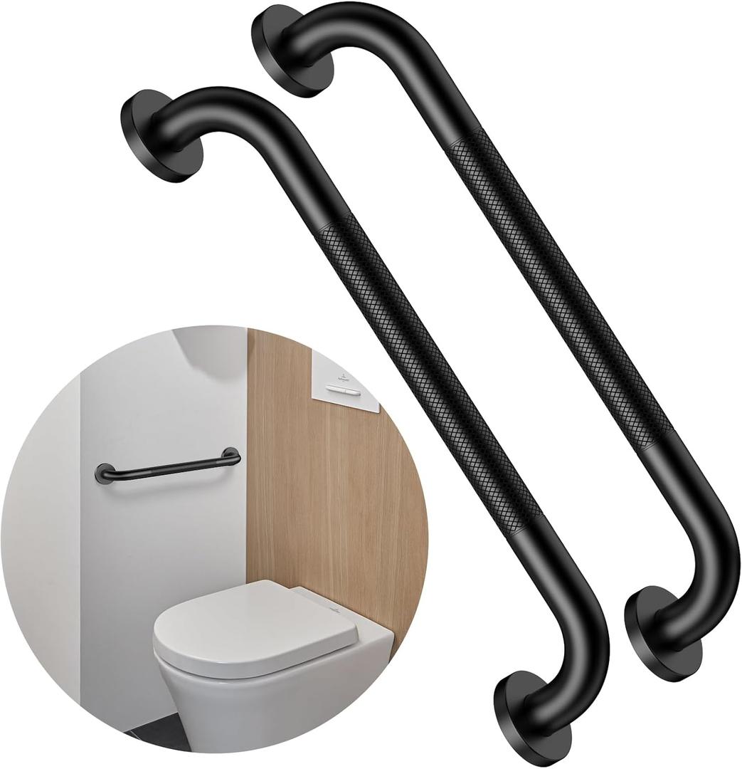 16 Inch Anti Slip Grab Bar for Shower, 2 Pack Munzong Oil Rubbed Black Bathroom Grab Bar, Knurled Handicap Balance Bar,Safety Hand Rail Support Elderly Senior