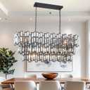 Rectangle Chandeliers for Dining Room - 17 Lights Rectangular Linear Chandeliers in Black