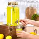 Havawish 2 Pcs 1 Gallon Plastic Beverage Dispenser with Spigot Clear Summer Kitchen Fridge Drink Dispenser for Parties Lemonade Juice Tea Beer Cold Water(Gold,Cylinder)