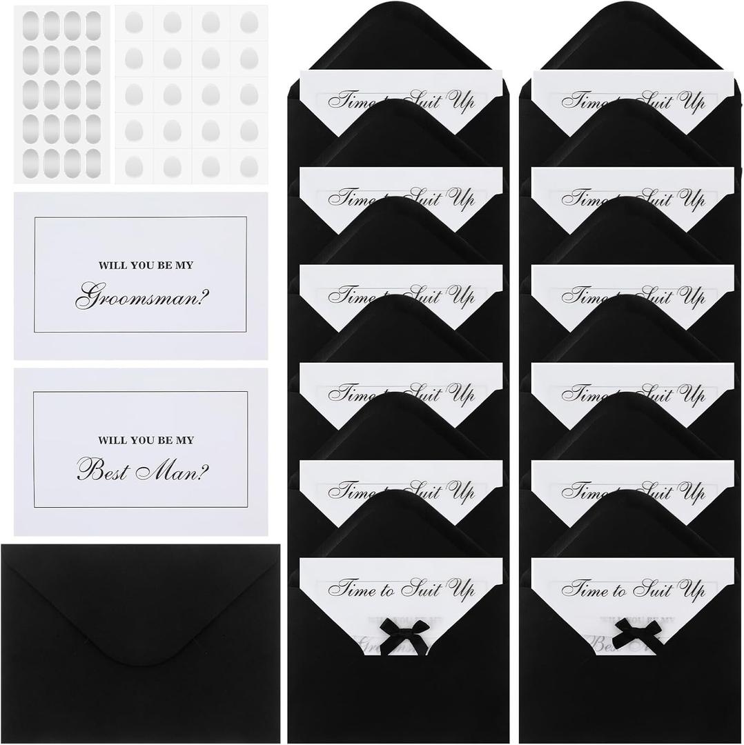 Sets of 12 Groomsman Proposal Card 8 Will You Be My Groomsmen Cards 4 Will You Be My Best Man Suit up with Black Envelopes Wedding Proposal Invites for Best Man & Bridal Party