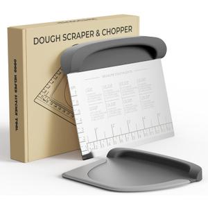 Bench Scraper Dough Cutter Tool - Bowl Pastry Scraper for Bread Cake Pizza, Bench Knife Kitchen Dough Scraper for Baking, Stainless Steel Food Scraper with Grip Handles & Measuring Scale, Grey, Gray