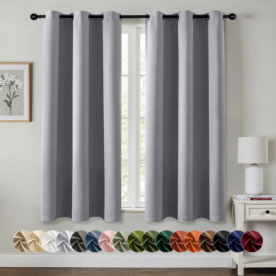 MIULEE Light Grey Blackout Curtains for Bedroom Living Room 63 Inches Long 2 Panels, Thermal Insulated Room Darkening Drapes Solid Grommet Noise Reduction Light Blocking Window Treatments 40x63 Inch