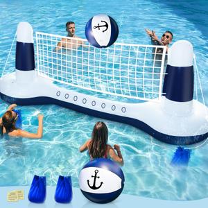 TURNMEON Inflatable Pool Toys Games Set Pool Volleyball Net with Yacht Theme Floating Volleyball Swimming Pools Game Gift for Adults Perfect Summer Water Sport Party Float