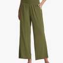 ODODOS Women's Wide Leg Palazzo Lounge Pants with Pockets Light Weight Loose Comfy Casual Pajama Pants-26/28/30"/32" Inseam, Army, M