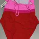 AI'MAGE Women's One Piece Swimsuit Color Block Bathing Suit Square Neck Swim Suits Vintage Retro Swimwear S-2XL, Pink Red 