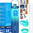 Insulated Water Bottle with Lid & Boot & Stickers, 24 oz Stainless Steel Sweat Free Bottle Keep Cold 24H, BPA-Free Sports Wide Mouth Water Bottle, CyanBlue