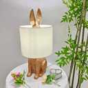 iAngeTou Bunny Table Lamp Animal Lamp Golden Resin Rabbit Nightstand Light with Fabric Shade Bedside Table Light Living Room Decoration